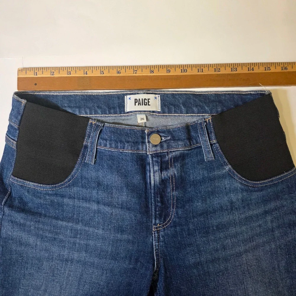 Paige Noella Maternity Jeans Womens 30W X 26L Blue Straight Leg‎ Elastic Stretch